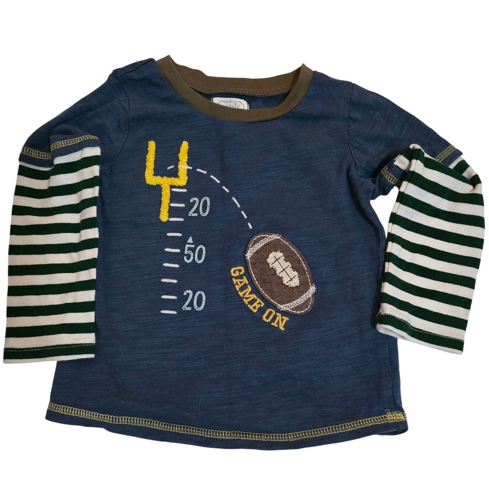 Mud Pie Boys Football Game On Graphic Long Sleeve Tee Blue 12-18M